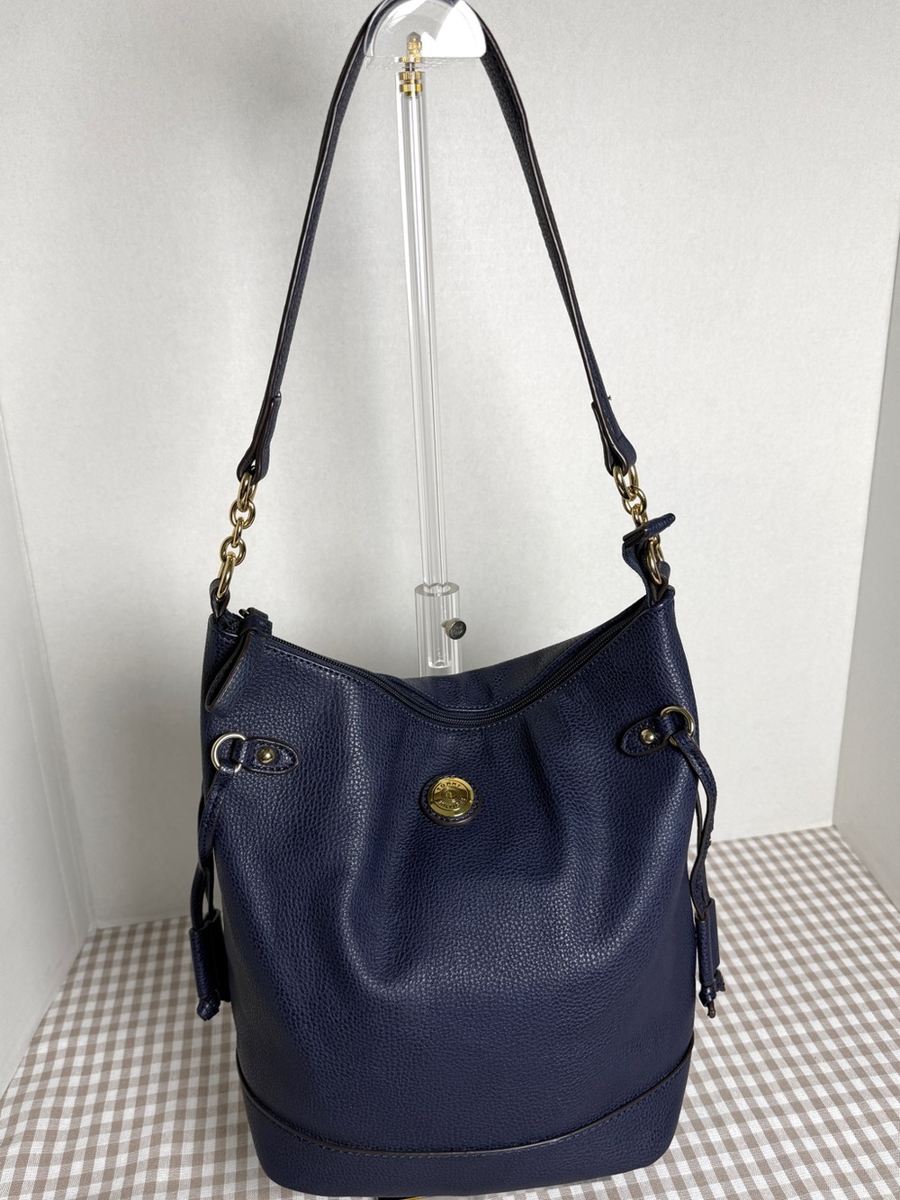 Tommy Hilfiger Navy Bucket Shoulder Bag with Gold Toned Hardware